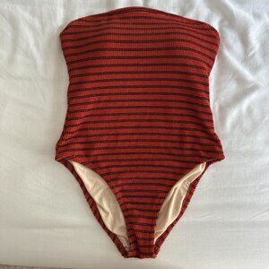 Kona Sol Rust Colored Ribbed Strapless Swimsuit - sz Large